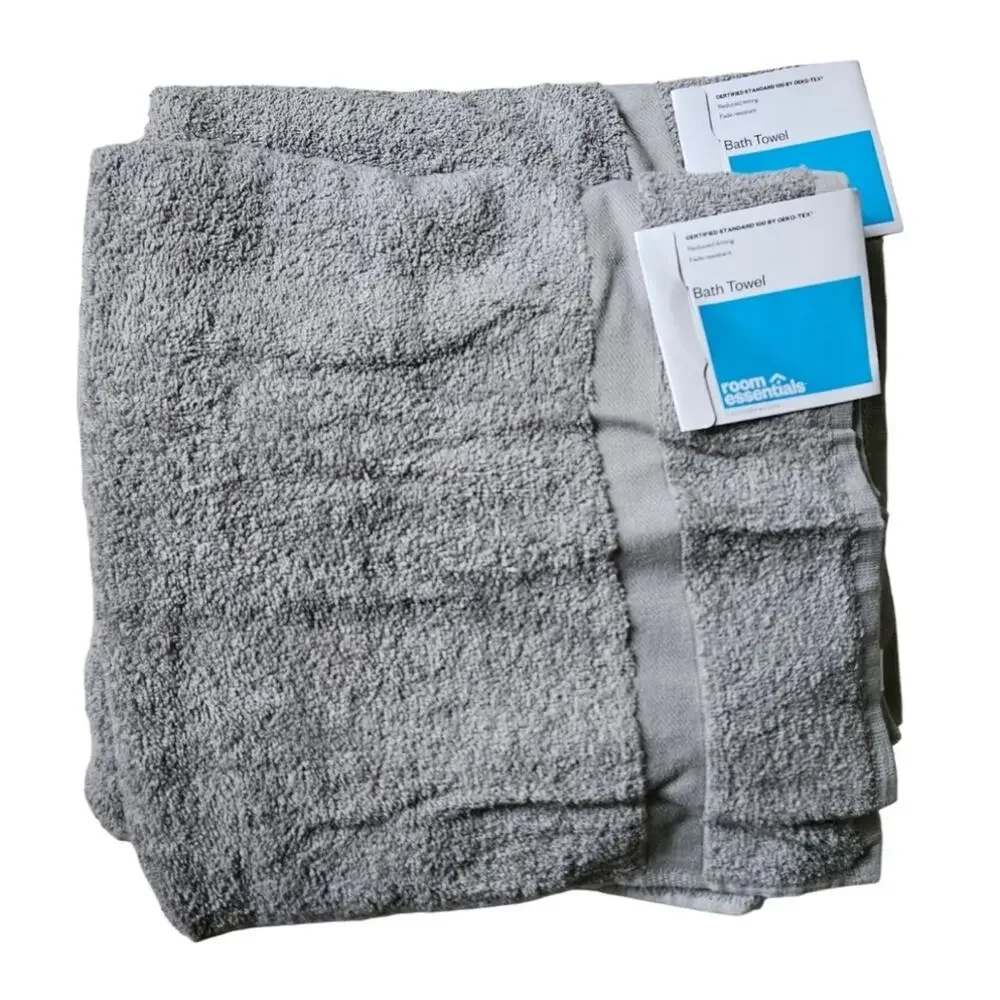 Room Essentials Bath Towels Set of 2 Gray Taupe OEKO-TEX Fade Resistant NWT